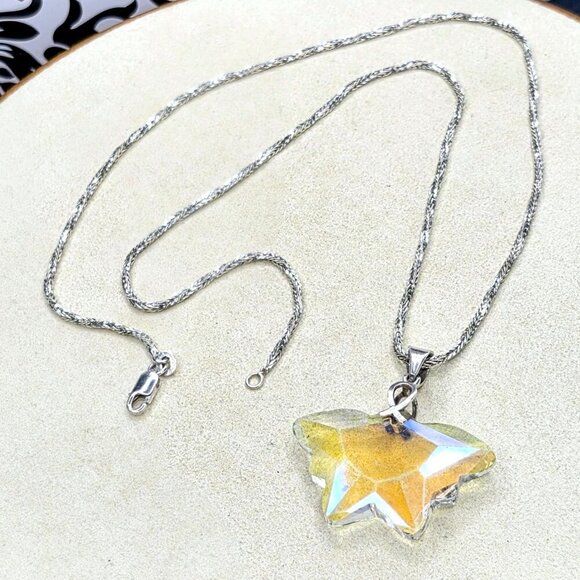 Dazzling 925 Sterling Silver Butterfly Crystal Aurora Borealis Necklace - Picture 6 of 14